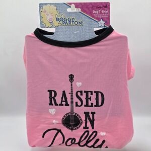 Doggy Parton Raised on Dolly Pink and Black Graphic T-Shirt Pet Apparel Large